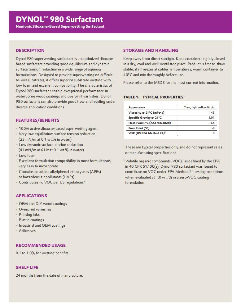 Dynol 980表面活性劑(圖1) Dynol 980表面活性劑(圖1)