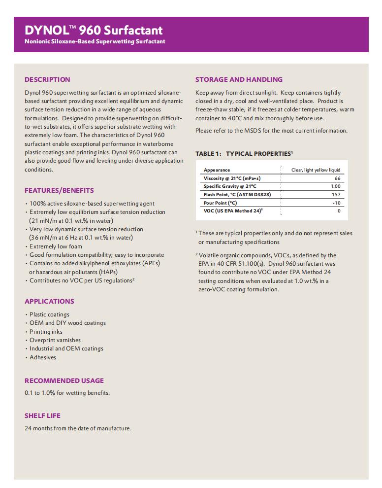 Dynol 960(圖1) Dynol 960 水性潤濕劑(圖1)