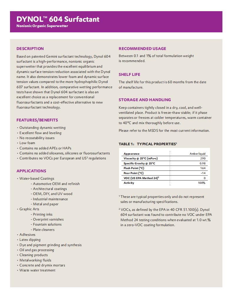 Dynol 604(圖1) Dynol 604非離子表面活性劑(高效潤濕劑)(圖1)