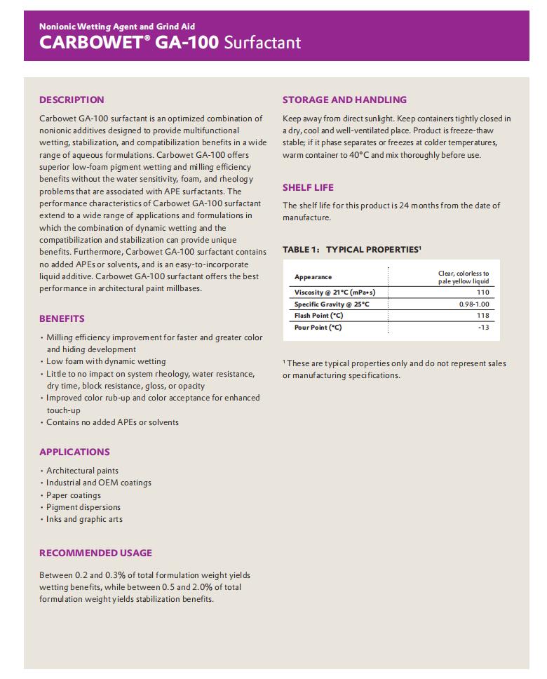Carbowet GA-100(圖1) Carbowet GA-100表面活性劑(圖1)