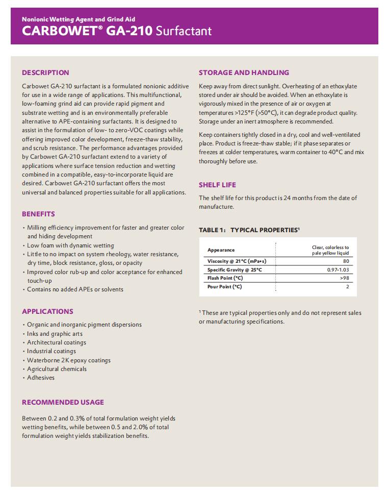 Carbowet GA-210(圖1) Carbowet GA-210非離子型表面活性劑(炔二醇衍生物)(圖1)