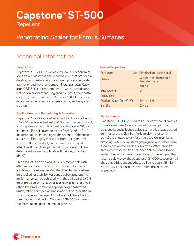 Capstone?ST-500石材防護劑(水性氟類分散劑)(圖4) Capstone?ST-500石材防護劑(水性氟類分散劑)(圖4)